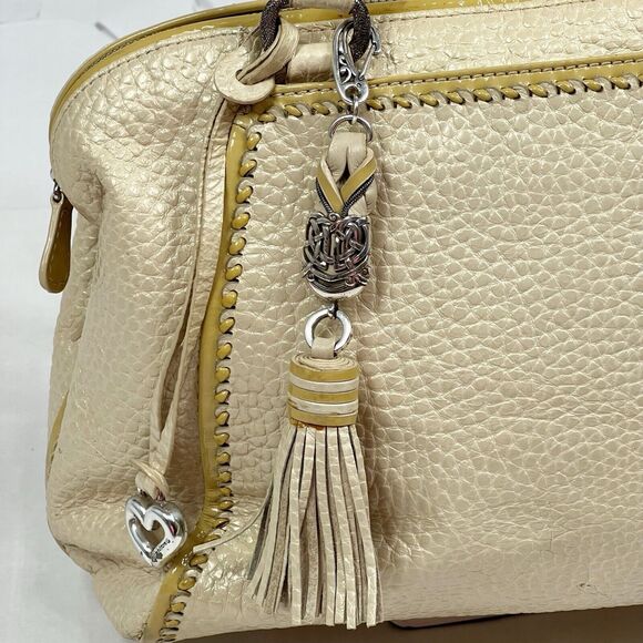 Brighton Metallic Cream Pebbled Leather Dual Handle Satchel U197302 Tassel Charm - Picture 4 of 14